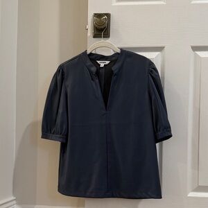 Steve Madden Navy Pleather Blouse with Puff Sleeves